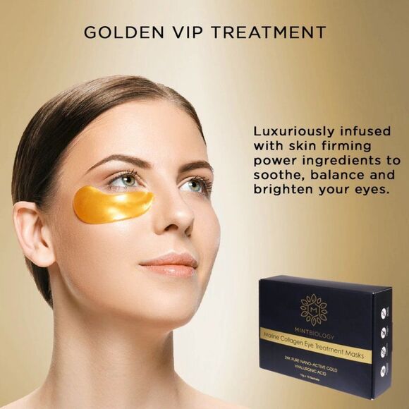 NIB Mintbiology 15-pk Seaweed Anti-Aging Marine Collagen 24k Gold Eye Masks - Picture 4 of 10